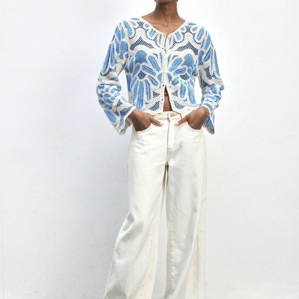 Multicolor Casual Women's Hollow Knitted Cardigan